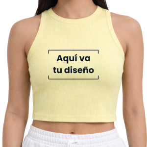Camiseta amarillo claro en tela rib sin mangas